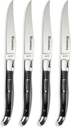 Au Nain 4-Piece Laguiole Black Horn Handle Steak Knife Set