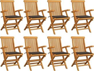 Patio Chairs with Taupe Cushions 8 pcs Solid Teak Wood - 21.7'' x 23.6'' x 35''