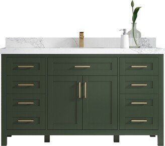 Cambridge 60 In. W X 22 D Single Sink Bathroom Vanity in Pewter Green With Quartz Or Marble Countertop | Modern Vanity Premium Q