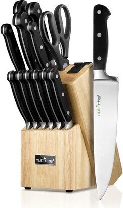 13-Piece German Stainless Steel Cutlery Set with Wood Block for Versatile Food Preparation