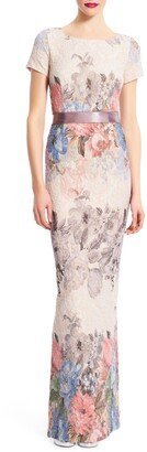 Matelassé Floral Jacquard Column Gown