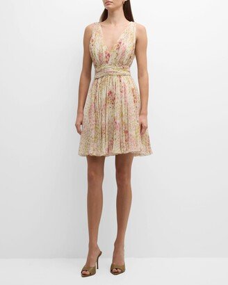 Floral-Print Sleeveless Silk Georgette Mini Dress