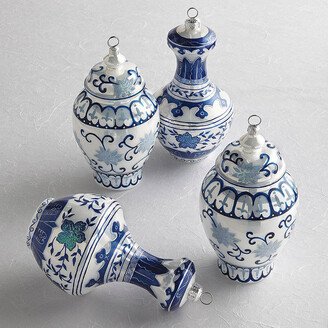 Set of 4 Ming Large Jar Ornaments in Blue/White