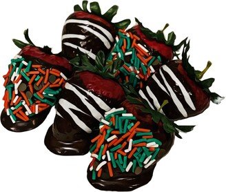 Dezicakes Fake Strawberries Jumbo Christmas Green & Red Sprinkles Set Of 6 Prop Decoration Dezicakes