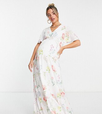 Twisted Wunder Maternity flutter sleeve maxi tea dress in botanical floral