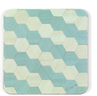 E. Inder Designs Six Coasters Set In Scandinavian Hexagonal Design In Light Blue. Heat Resistant Melamine. Tied With Ribbon For Gifting.