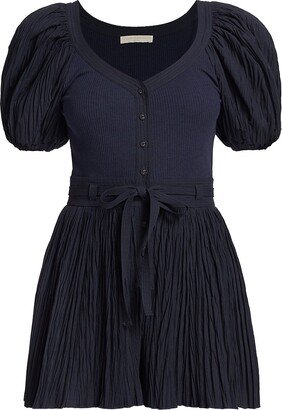 Vinny Belted Puff-Sleeve Romper