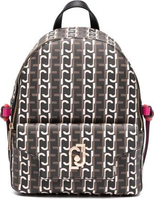 Monogram-Pattern Faux-Leather Backpack