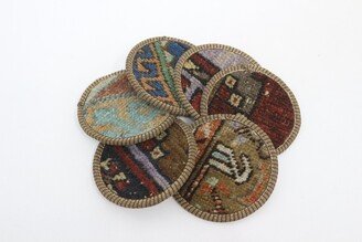 Tea Pad, Kilim Coaster, Kitchen Decor, Brown Rug Housewarming Gift Turkish Unique Circle 590