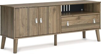 59 Inch TV Media Entertainment Console, 1 Drawer, 2 Cabinets, Beige, Brown