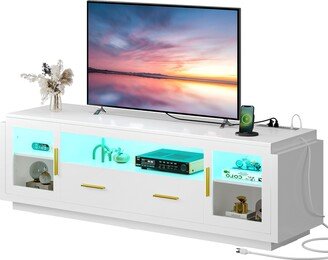 Moasis White LED TV Stand Media Console Table with Drawer Fits TVs up to 75