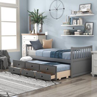 Calnod Daybed with Trundle and Drawers, Twin Size, Gray