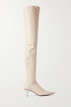 Spike Leather Over-the-knee Boots - Neutrals