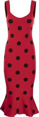 Polka Dot-Printed Flared Midi Dress