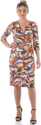 24seven Comfort Apparel 24seven Comfort Appare Orangege Faux Wrap Knee Length Cocktai Dress-Muti-L