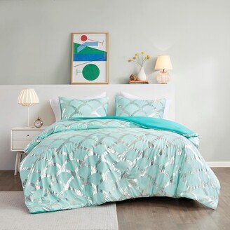 Kaylee Aqua Metallic Printed Comforter and Sham Set