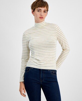 Women's Striped Turtleneck Sweater - Ivory/ Gold