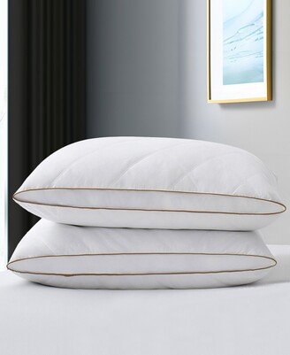 2 Pack 100% Classic Diamond Grid Medium Support Down Feather Gusseted Bed Pillow Set, Standard