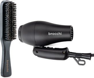 Brocchi 2-Piece Boar Bristle Paddle Brush & Foldable Hair Dryer Set