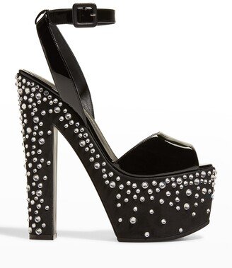 Crystal Stud Patent Platform Sandals-AA