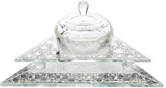 Schonfeld Collection Crystal Honey Dish Triangle Shape With Pomegranate Silver 3 Pc 6 1/2x 5 1/2 w X1 1/2 H - Clear - 6 1/2x 5 1/2 w X1 1/2 H