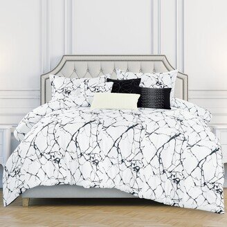 Bedding Comforter Set Bed In A Bag - 7 Piece Marbling Luxury Bedding Sets - Oversized, White