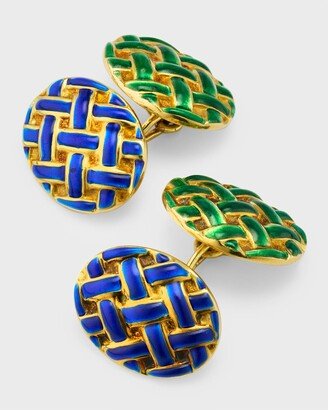 NM Estate Estate 18K Yellow Gold Blue and Green Enamel Cufflinks