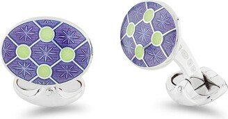 Sterling Silver Purple Enamel Cufflinks With Pale Green Dot Design