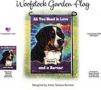 All You Need Is Love & A Bernese Mountain Dog Woofstock Garden Flag. | Can Personalize With Pets Name