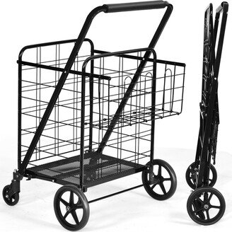 Heavy Duty Folding Shopping Cart Utility Jumbo Double Basket 330lbs