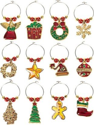 Juvale 12 Pack Christmas Wine Glass Charms, Holiday Drink Markers Set (2 Inches)