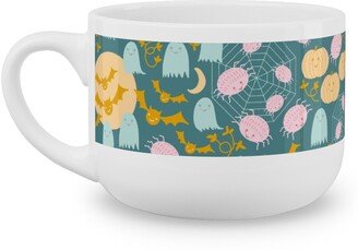 Mugs: Cute Pastel Halloween Scene In Candy Colors - Pumpkin Ghost Spider Web Bat - Multi Latte Mug, White, 25Oz, Multicolor