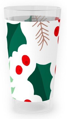 Outdoor Pint Glasses: Botanical Christmas Garden Pine Leaves Holly Branch Berries - Green And Red Outdoor Pint Glass, Green