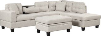 TOSWIN 104.5 Modern L-Shape Sectional Sofa with Storage Ottoman, Reversible Chaise, Cup Holder