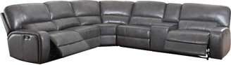 Faux Leather Upholstered Power Reclining Sectional Sofa in Gray