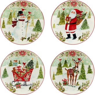 Joy of Christmas 9 Salad/Dessert Plates, Set of 4 Assorted Designs, Multicolor