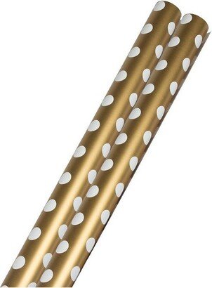 JAM Paper & Envelope 2ct Gift Wrap Rolls Gold with Dots