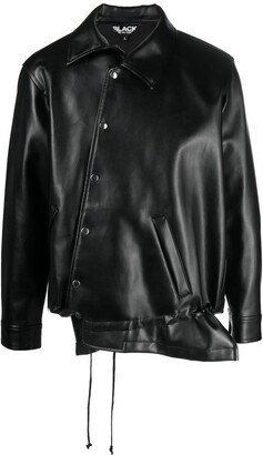 Asymmetric-Hem Artificial Leather Jacket