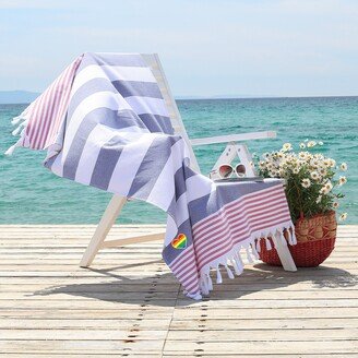 Authentic Hotel and Spa 100% Turkish Cotton Patriotic Cheerful Rainbow Heart Pestemal Beach Towel