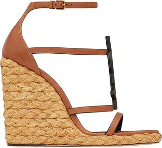 Cassandra Wedge Espadrilles in Smooth Vegetable-Tanned Leather with Monogram