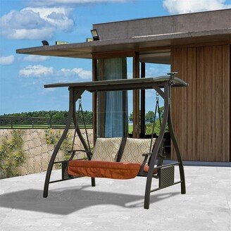 Telepassa Deluxe Patio Porch Swing Glider with Solar LED Light and Sunbrella Cushions