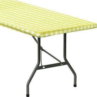 Tablecover -Fitted With Elastic, Vinyl With Flannel Back, Fits For Table 60x 30 Rectangle, Checked Yellow Design, by SORFEY