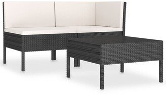 3 Piece Patio Lounge Set with Cushions Poly Rattan Black - 27.2
