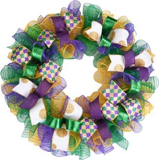 Mardi Gras Wreath, Fat Tuesday Mesh Front Door Outdoor Decor, Purple Emerald Green Gold White