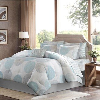 Gracie Mills 9-pc Essentials Knowles Complete Comforter Bed & Sheet Set, Aqua - King