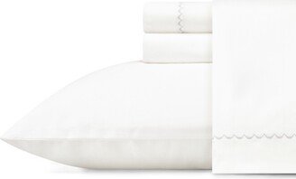 Simple Scallop Cotton Sateen 4 Piece Sheet Set, Queen - White/fog