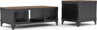 2pc Felcor Cabinet Industrial Coffee and End Table Set Dark Walnut/Black - miBasics