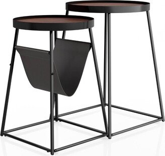 Quinlane Nesting Table with Magazine Holder Walnut/Matte Black - miBasics