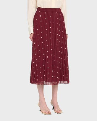 Pleated Polka-Dot Midi Skirt