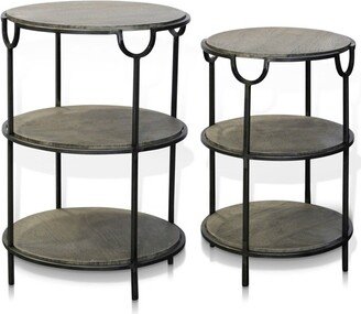 Set of 2 Three Tier Nested with Shelves Accent Tables Black/Gray